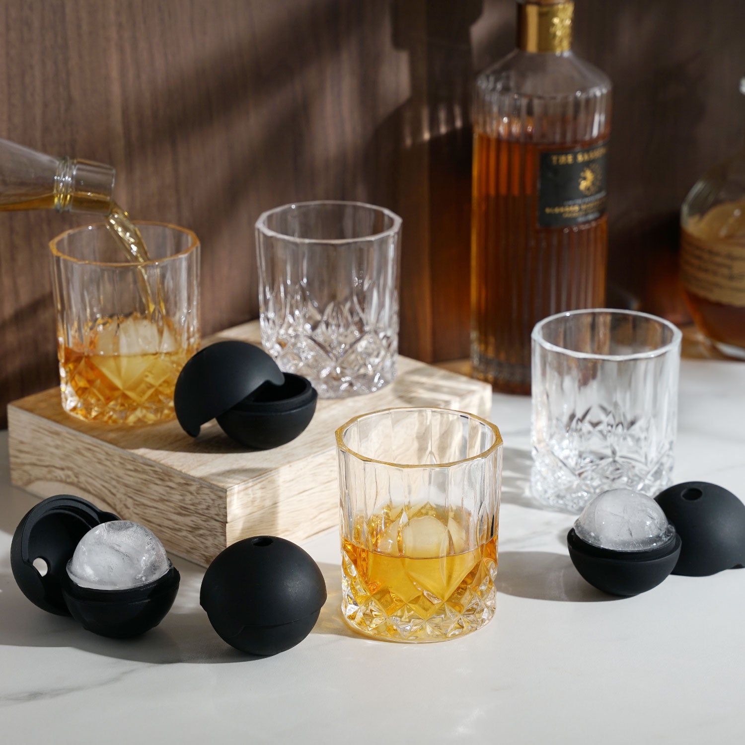 Glacier Rocks 4-Piece Ice Ball Mold and Tumbler Set by Viski