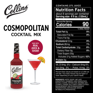 CRAFT COCKTAILS, NO CRAFTING REQUIRED - Collins supplies cocktail drinkers with the best cocktail mixers for their home bar. Formulated with professional bartenders, Collins mixers are made with real juice and real sugar. Enjoy a quality drink at home!