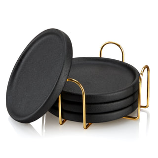 DRINK COASTERS FOR MODERN HOMES - This set of 4 drink coasters is a home decor essential. Each round coaster measures 5in across and has a slight lip, ideal for preventing spills and keeping cocktail glasses secure on the table.