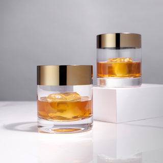 STRIKING MID-CENTURY MODERN DESIGN - The rounded design and bronze rim of these whiskey glasses stand out from the crowed. Show off the whiskey in your tumbler with more style than the usual whiskey tumblers--your best liquor deserves the best glass.