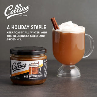 JUST ADD RUM TO CREATE THE PERFECT HOT BUTTERED RUM - Collins Hot Buttered Rum mix lets you easily mix up decadent adult beverages at a moment's notice. Keep Collins Hot Buttered Rum on hand so you are always able to mix up a warming wintery cocktail.