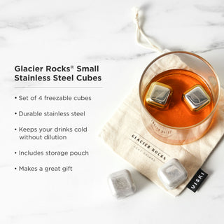 GLACIER ROCKS STAINLESS STEEL ARE THE PERFECT GIFT - Great as gifts for bartenders, Christmas gifts, stocking stuffers, groomsmen gifts, gifts for whiskey fans, or anyone who likes their drinks strong and cold. Perfect small gift.