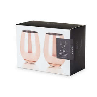 Stainless Steel Stemless Wine Glasses in Copper Set of 2