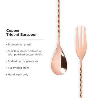 TRENDY COPPER FINISH - Get a modern stylish barware look in this reliable bar spoon. This bar spoon has plenty of length to use comfortably even in large mixing glasses at 15.75 inches long, or 40 cm, but is slender enough for easy storage.