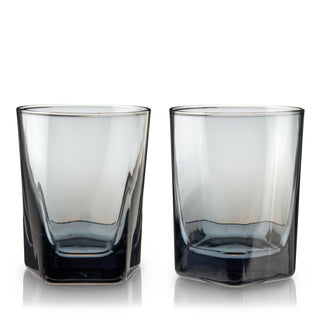 Hexagonal Crystal Double Old Fashioned Glasses in Smoke