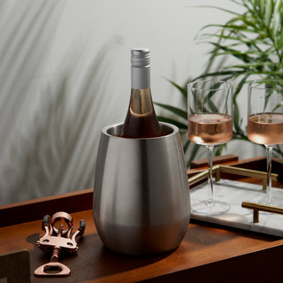 DURABLE STAINLESS STEEL - Forget your fragile glass or plastic decorative wine holders and impractical ice buckets. This insulated wine chiller is made of stainless steel with a timeless polished finish that complements your bar tools. 