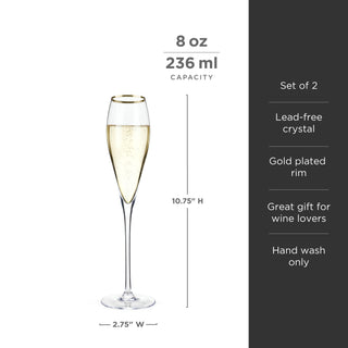 Gold-Rimmed Crystal Champagne Flutes Set of 2