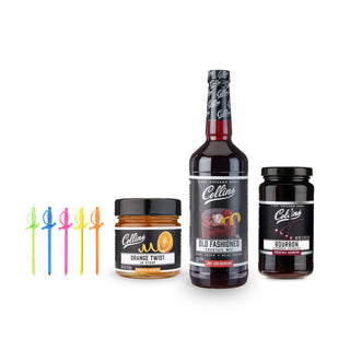 ALL-IN-ONE COCKTAIL KIT - There’s nothing better than a classic old fashioned. This cocktail kit has everything you need, including a 32 oz bottle of Collins Old Fashioned Mix, a jar each of orange twists and bourbon cherries, and cocktail picks. 