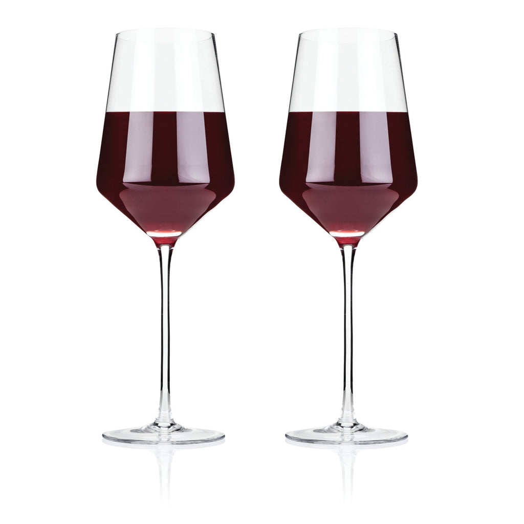 Viski Raye Bordeaux Wine Glasses & Decanter Set - Premium Crystal Clear  Glass, Modern, Stemmed, Flat Bottom, Red Wine Gift - Set of 3