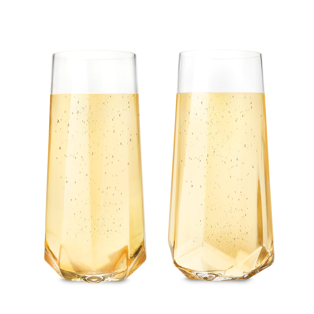 Viski Raye Cactus Crystal Champagne Flutes Set of 2 - Premium Crystal Clear  Glass, Modern Stemless, Champagne Glass Gift Set - 10oz