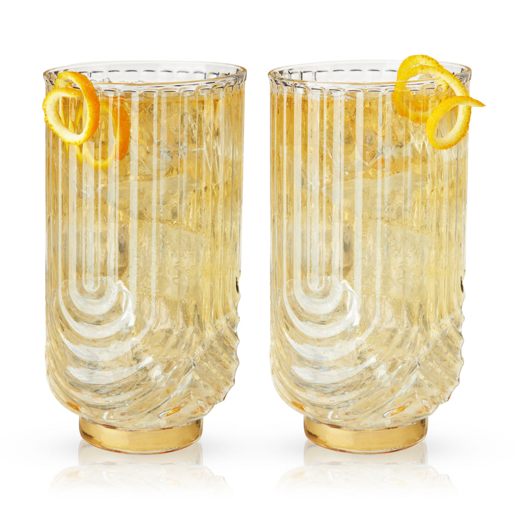 Viski Gatsby Gold Footed Glass Cocktail Tumblers - 12 oz - Set of 2