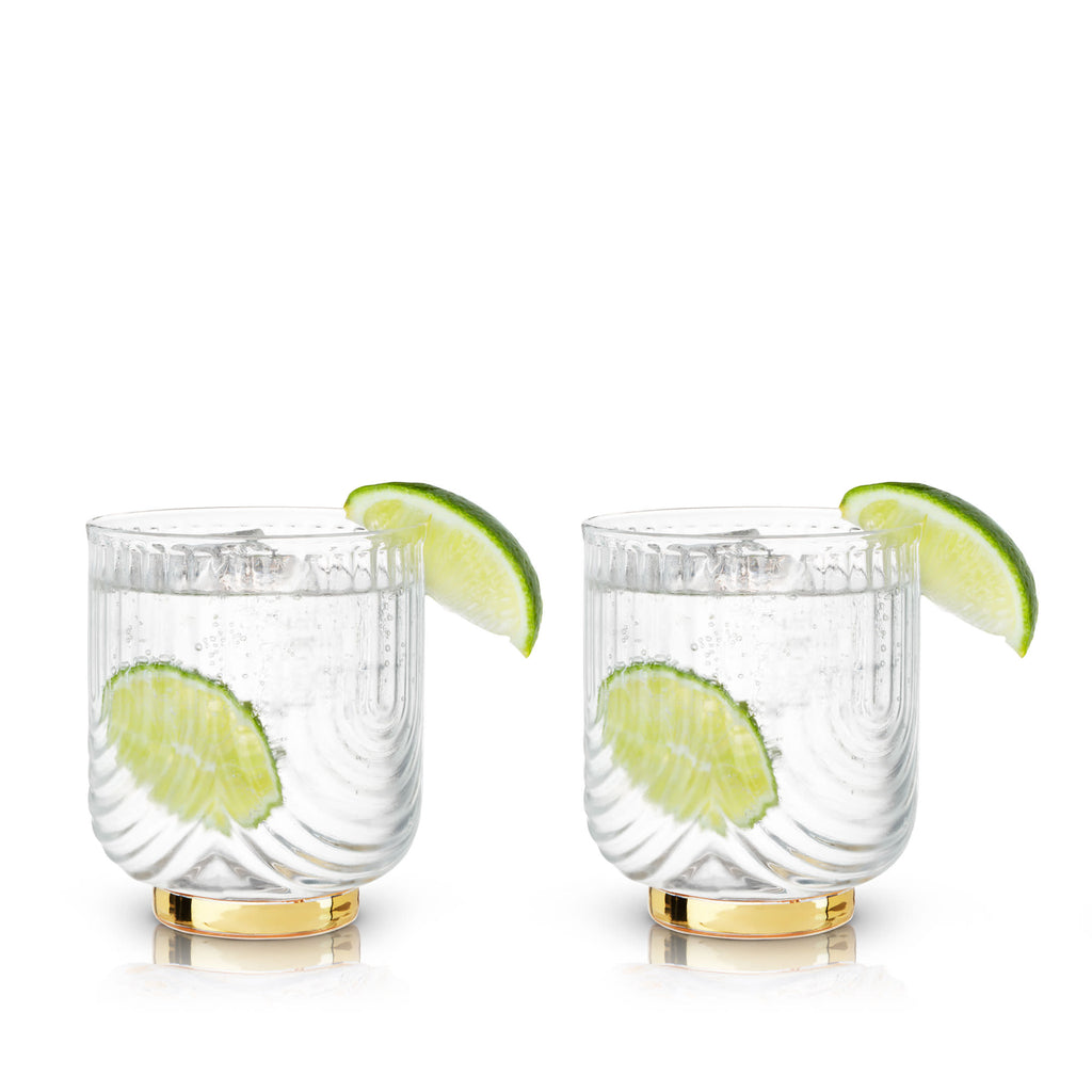 Viski Gatsby Gold Footed Glass Cocktail Tumblers - 12 oz - Set of 2