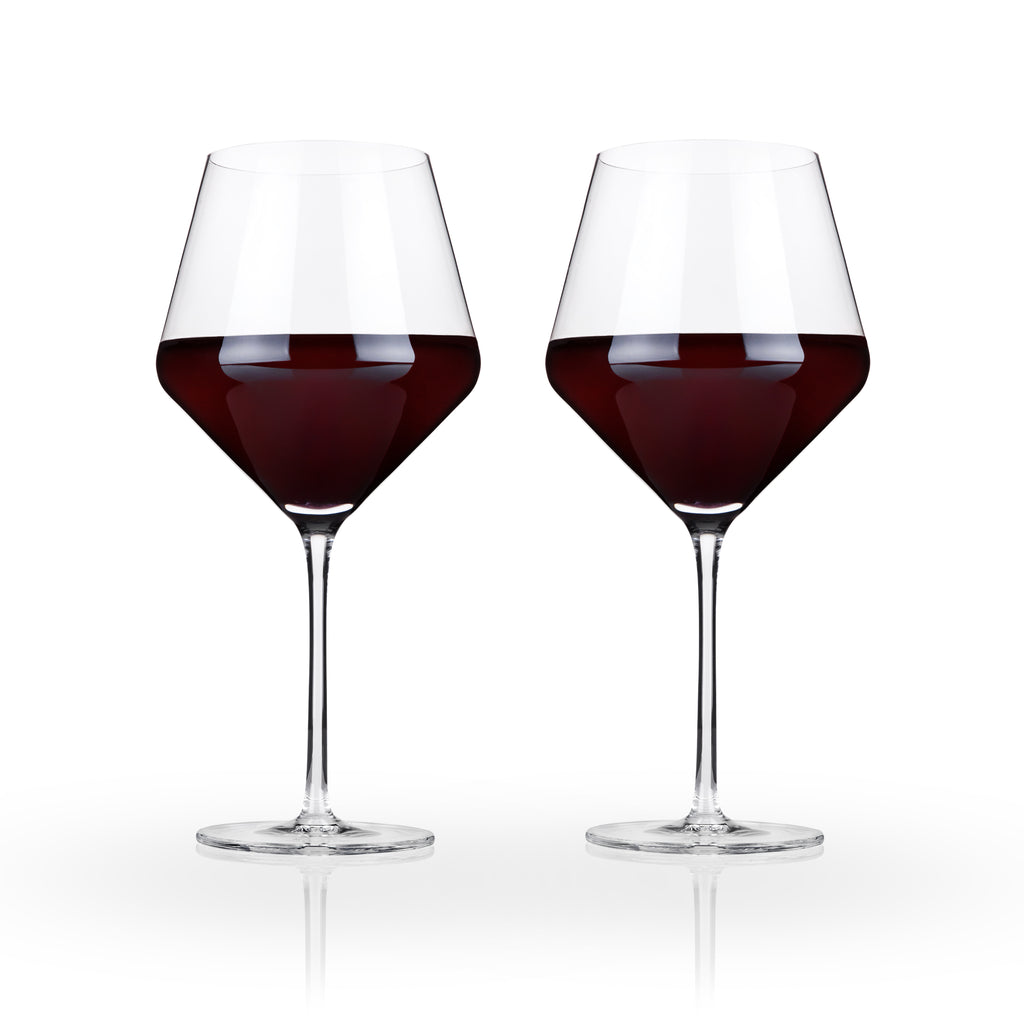 Viski Raye Angled Crystal Bordeaux Glasses (Set of 2)