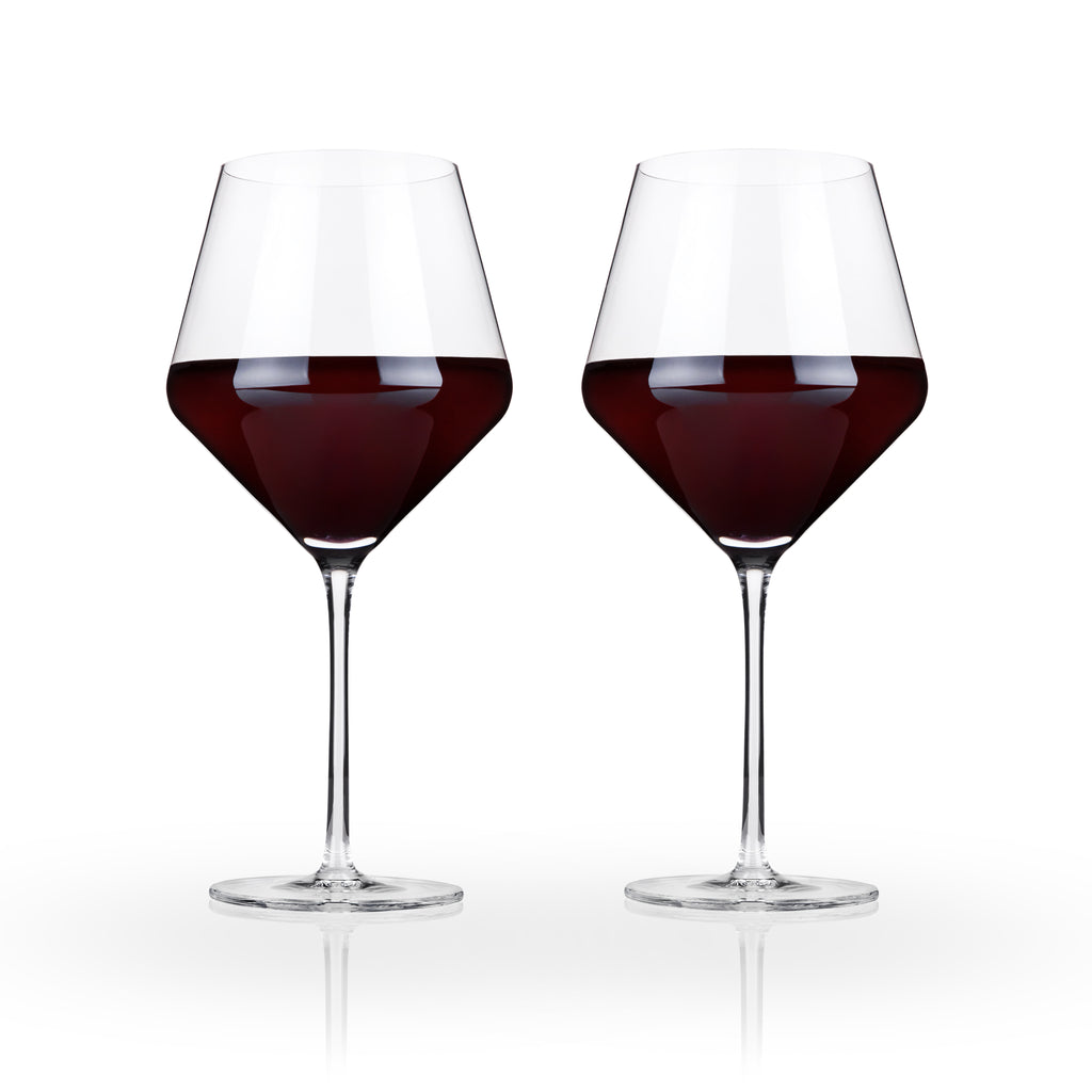 Viski Raye Angled Crystal Bordeaux Wine Glasses Set Of 2 - Premium