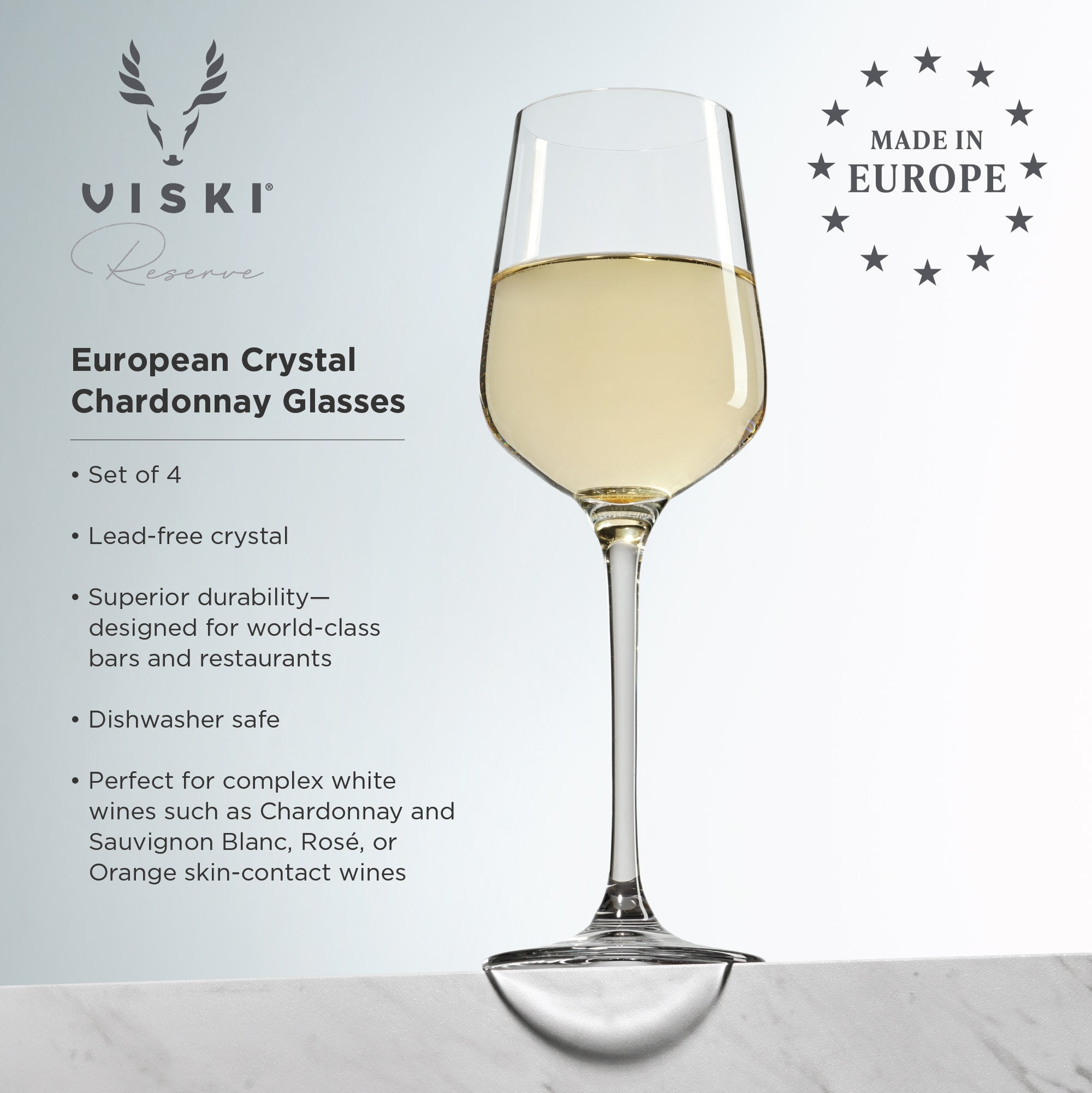 Viski Raye Angled Crystal Chardonnay Wine Glasses Set of 2 - Premium  Crystal Clear Glass, Modern Stemmed, Flat Bottom White Wine Gift Set - 13oz
