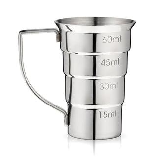 PROFESSIONAL GRADE STAINLESS STEEL - Stainless steel barware is durable and timeless, showcasing style without any extra frills. This stepped jigger with a convenient handle will fit right in with professional grade barware or stainless steel accessories.