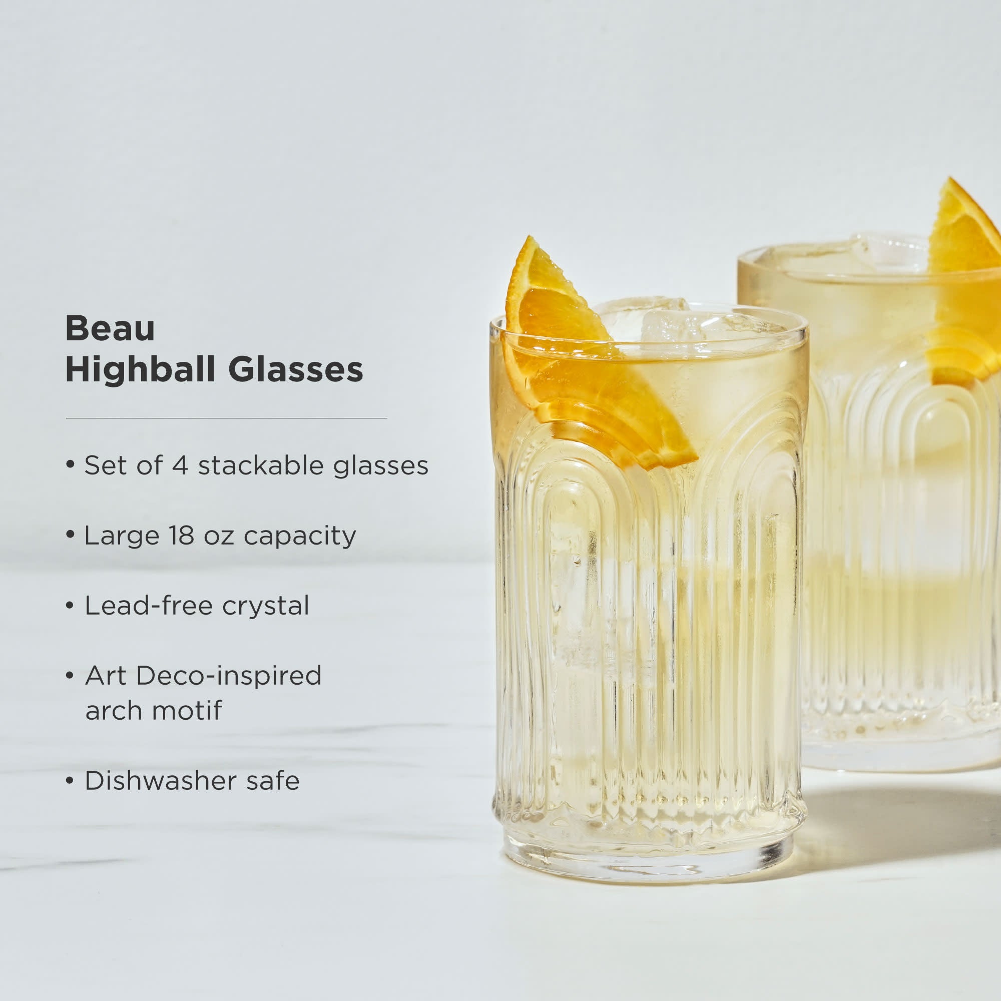 Viski Crystal Highball Tumblers Set of 2 - Premium Crystal Drinking Glasses,  Fancy High ball Tall Cocktail Glassware Gift Set, 16 oz 