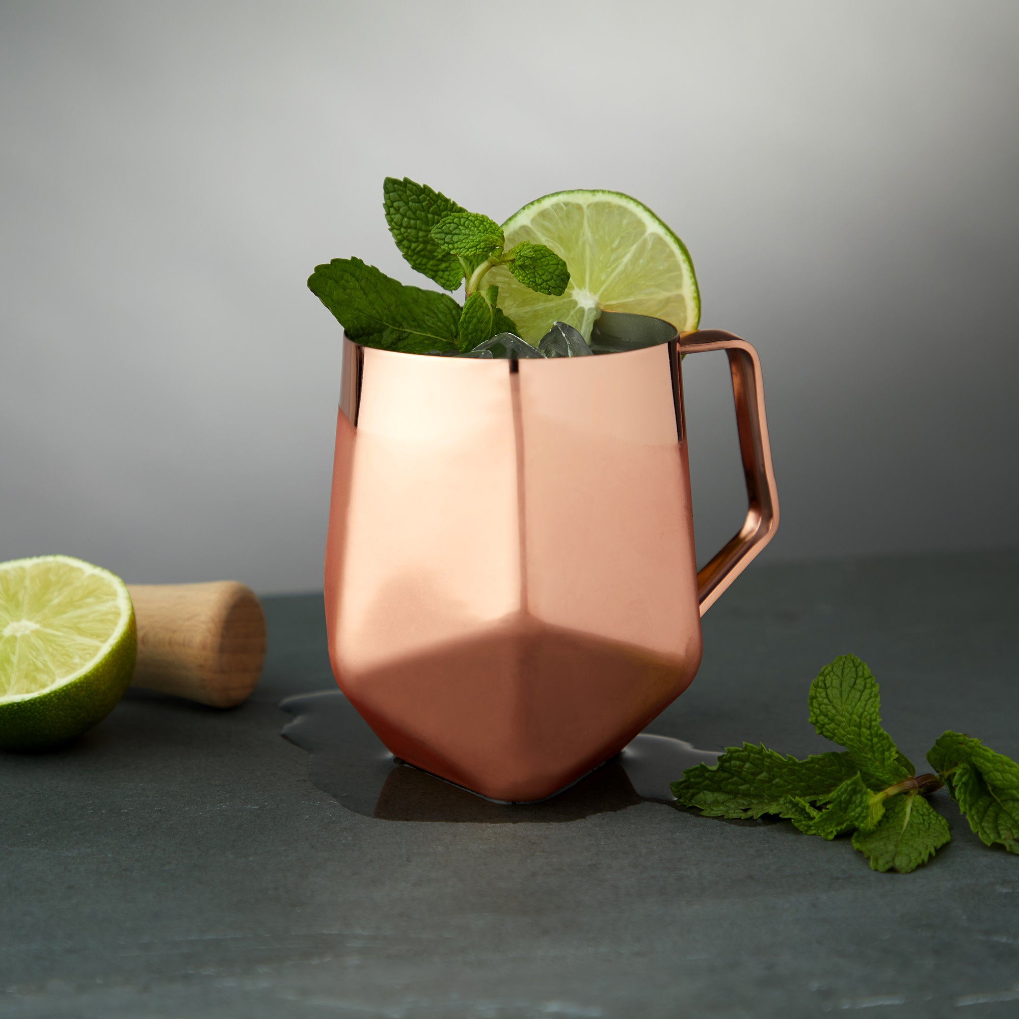 Viski Faceted Moscow Mule Mug, Copper Cocktail Glasses, Stainless Steel,  Drinkware, Holds 18 oz