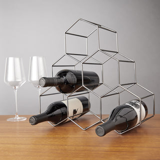 AIRY OPEN FRAME SHOWS OFF WINE BOTTLES - The wine rack’s geometric design fits in with contemporary homes or retro decorations. Low profile metal rods let light filter through the wine holder, showing off bottles better than hefty wooden wine racks.