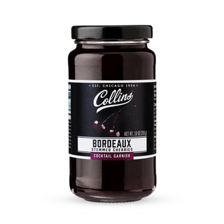 STEMMED BORDEAUX CHERRIES – Discover a gourmet jar of Bordeaux cherries with stem. Deep purple and juicy, these cherries for Old Fashioned drinks are perfect for creating the classiest of cocktails.