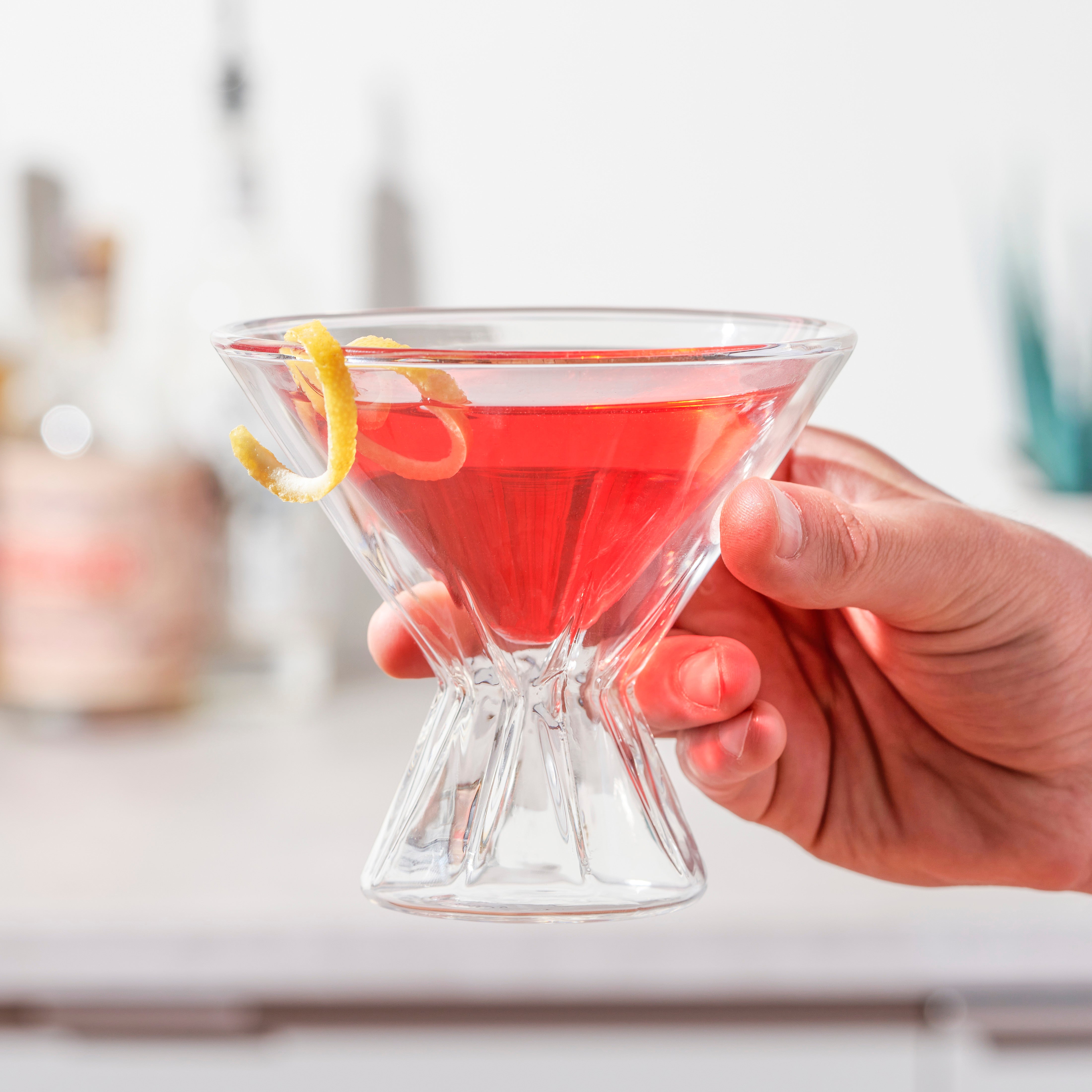 Viski Double Walled Cocktail Glasses - Insulated Martini Glasses with Cut Crystal Design