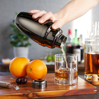 QUALITY FINISH - With 1.35 mm thick walls and polished black gunmetal finish, this professional-grade bartending tool with a built in strainer ensures high functionality. Shake it like a professional mixologist with this nicely weighted shaker.