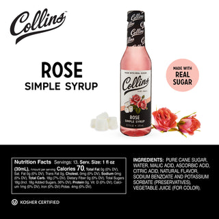 GREAT FOR CRAFT COCKTAILS - Add floral rose flavoring to classic cocktails like a Martini or Gin & Tonic. Collins Rose Syrup brings the delicate aroma and flavor of rose petals to your favorite drink recipes, whether spirit-forward or tall and refreshing.