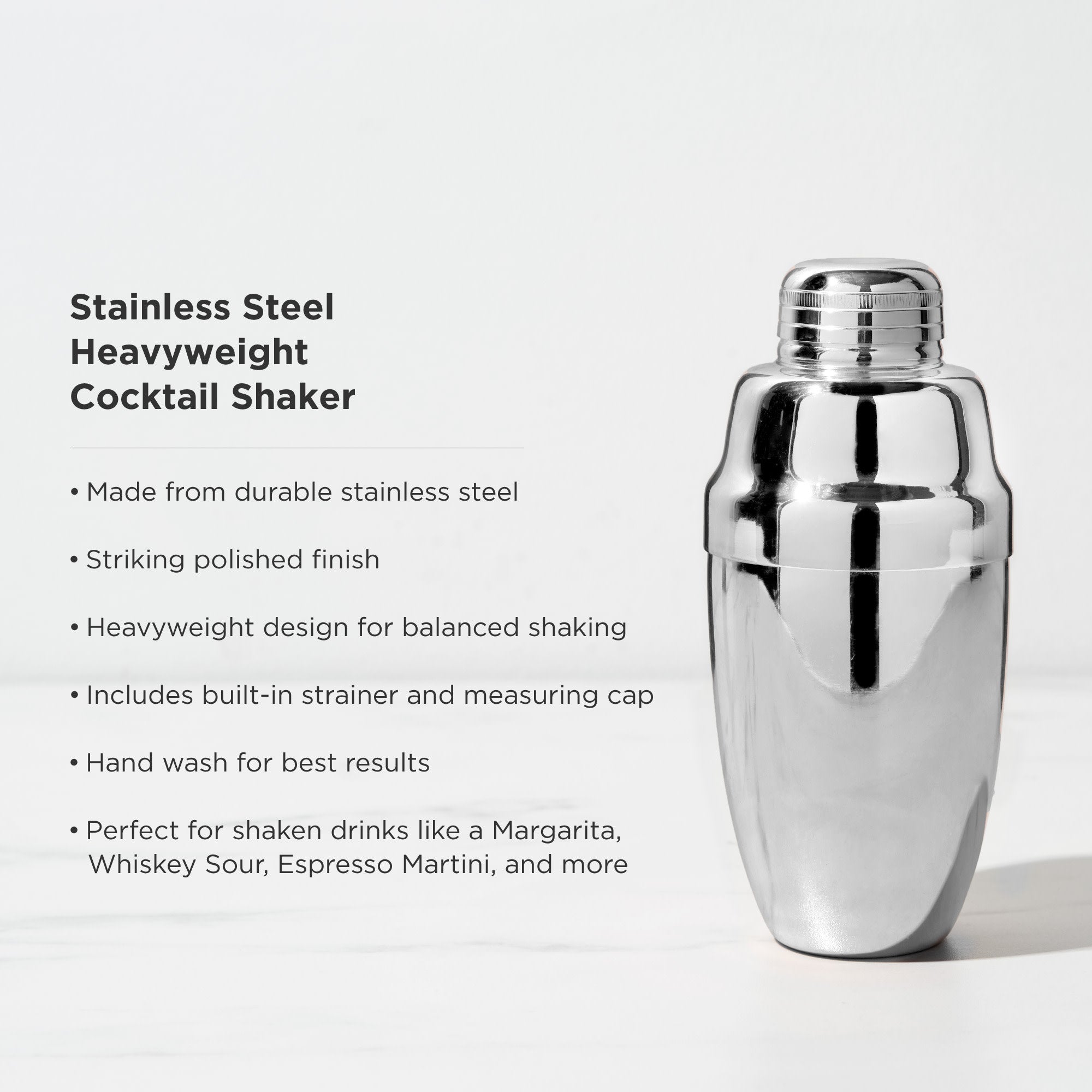 Viski Silver Heavyweight Cocktail Shaker, Stainless Steel Drink