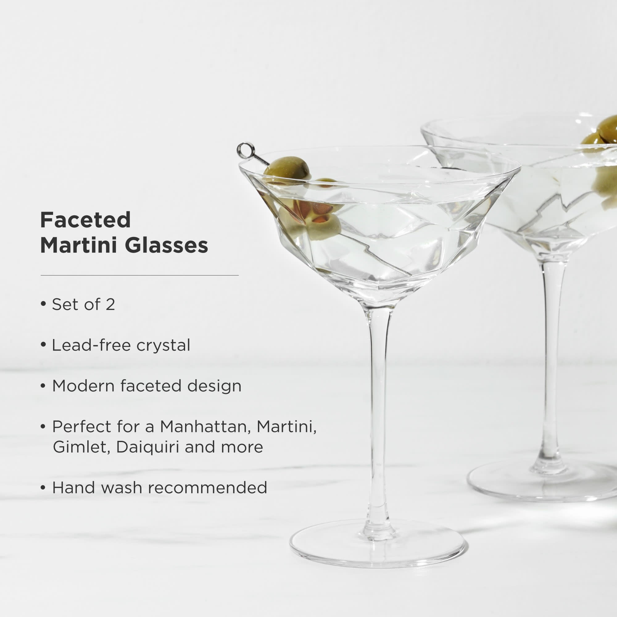 Viski Faceted Martini Glasses, Preium Crystaal Cocktail Coupe