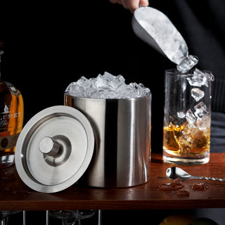 DISHWASHER SAFE BARWARE: Made of durable double-walled stainless steel, this party ice bucket is dishwasher-safe for easy cleaning. This 2L large ice bucket with lid keeps ice clean and cold throughout your cocktail party.