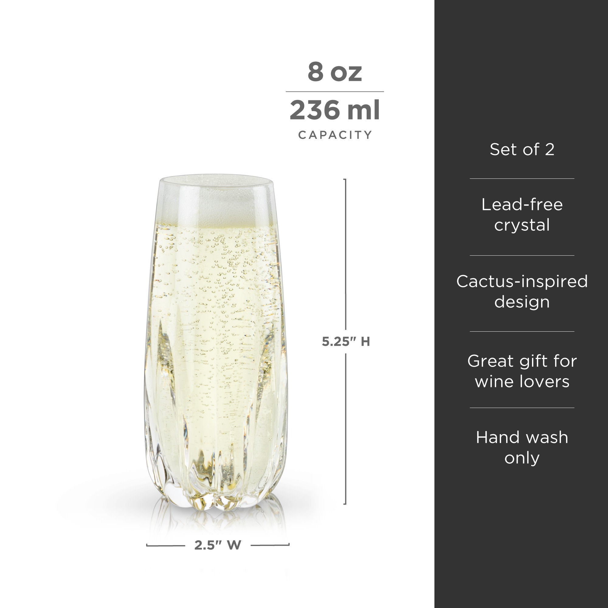 Viski Raye Faceted Crystal Wine Glasses Set of 2, No-Lead Premium Crystal  Clear Glass, Modern Stemless, Wine Glass Gift Set, 20 oz