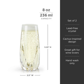 Cactus Crystal Stemless Champagne Flutes Set of 2