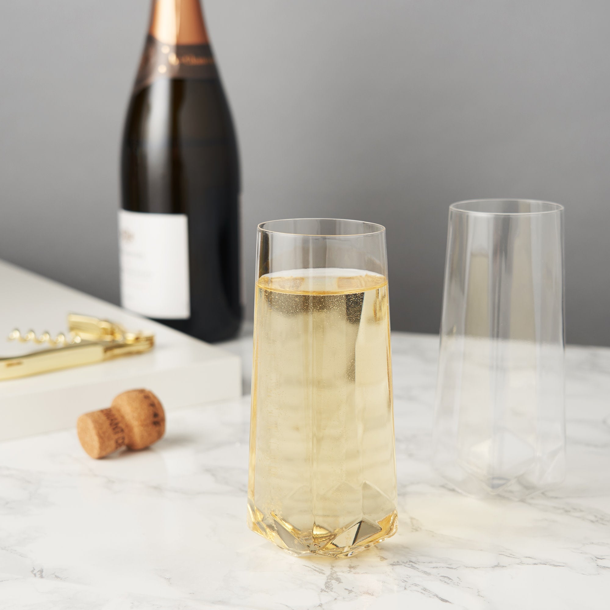 Viski Raye Angled Crystal Champagne Flutes Set Of 2 - Premium