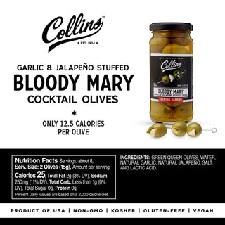PERFECT FOR PARTIES - These tasty little garlic olives pack a big punch. Up your cocktail game and impress your guests by popping one of these flavor bombs into batch cocktails and more. Elevate classic cocktail recipes with premium Spanish olives.