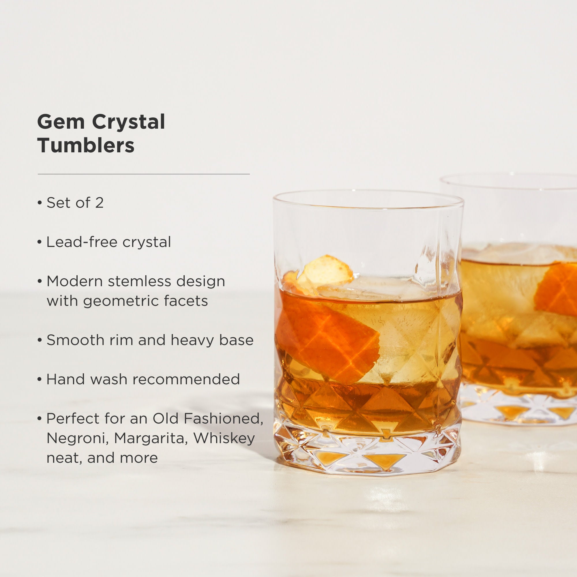 Viski Raye Gem Crystal Highball Tumblers Set of 2, Lead-Free Premium  Crystal Clear Glass, Stylish Highball Cocktail Glasses, Cocktail Glass Gift  Set, 14 oz, Shop