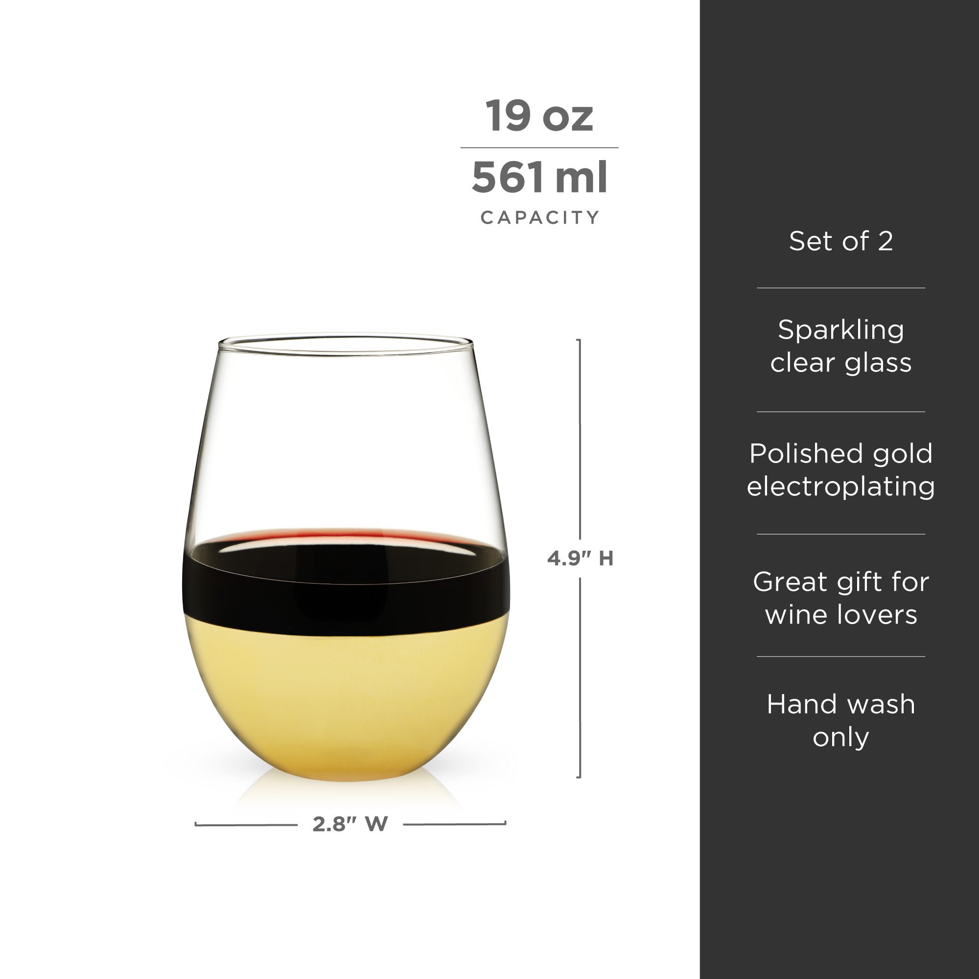 Viski Belmont Gold Stemless Wine Glasses