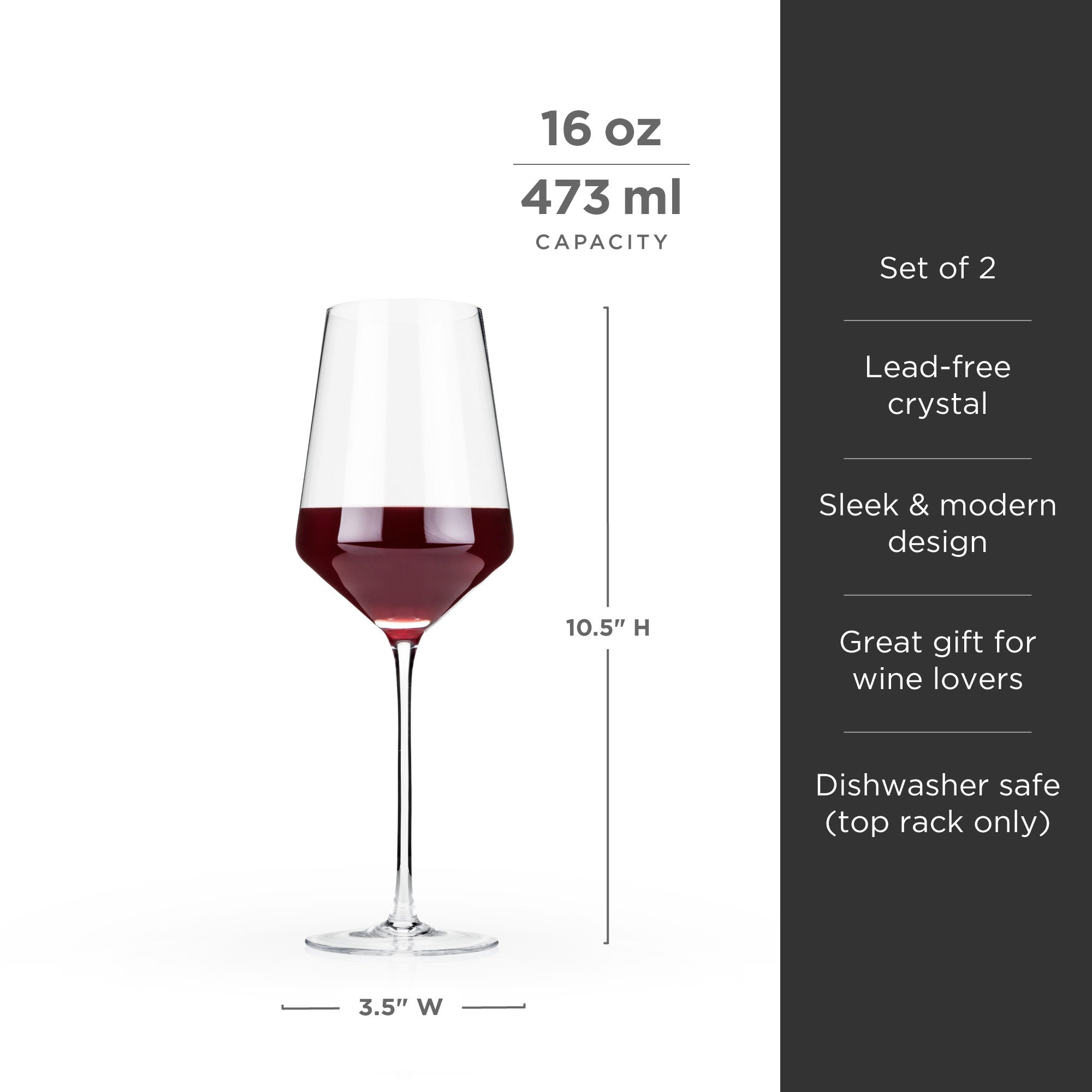 Viski Raye Faceted Crystal Wine Glasses - Modern Stemless Glass Gift Set 