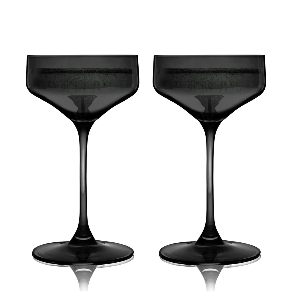 Viski Reserve Nouveau Crystal Coupe Glasses in Smoke Set of 2