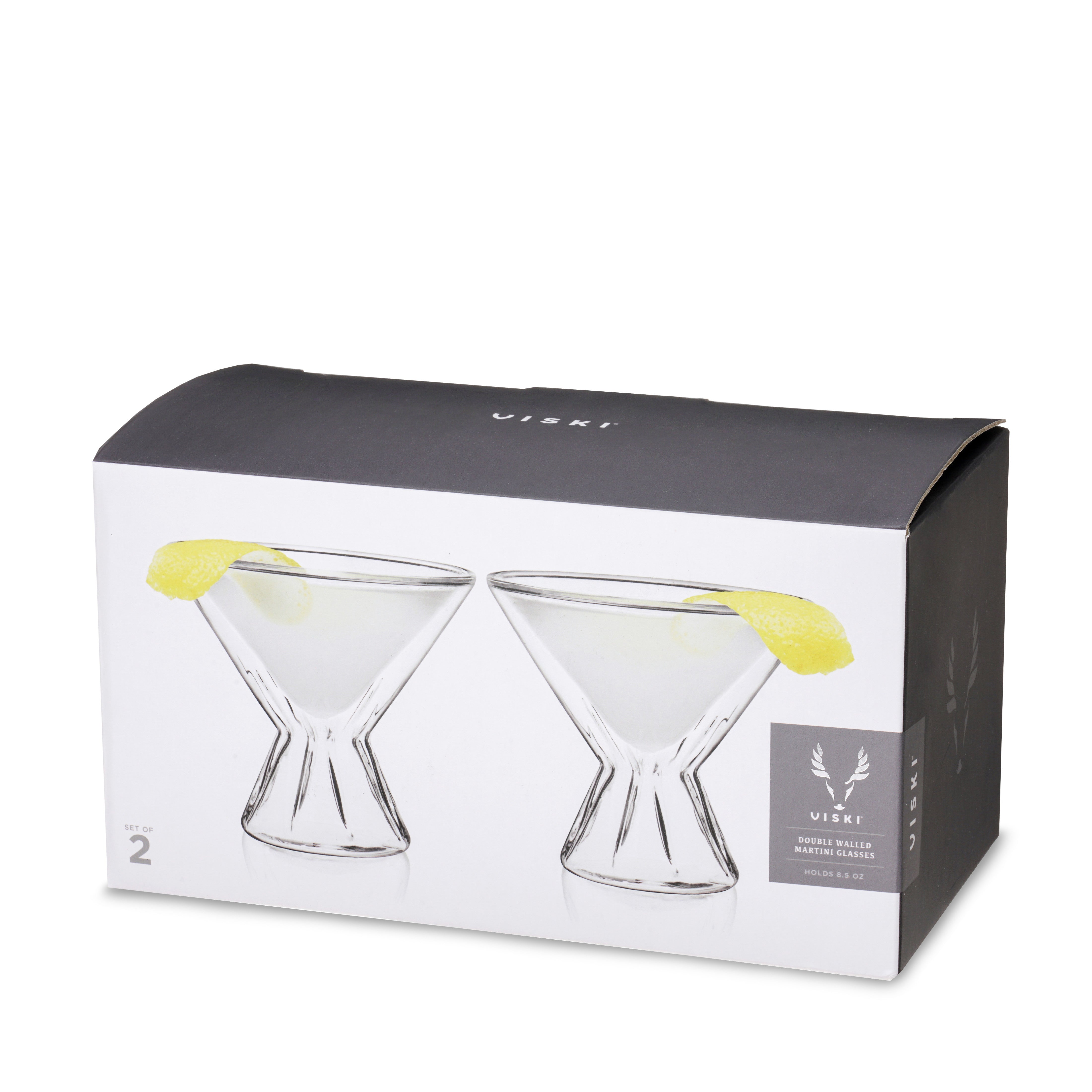 Crystal Stemless Martini Glasses - Boxed Set of 2