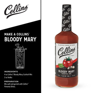 PREMIUM INGREDIENTS - Formulated with professional bartenders, Collins Bloody Mary Mix is made with real juice and premium spices. Our olives, onions and pickled veggies are the perfect garnishes for a fully loaded bloody Mary. 