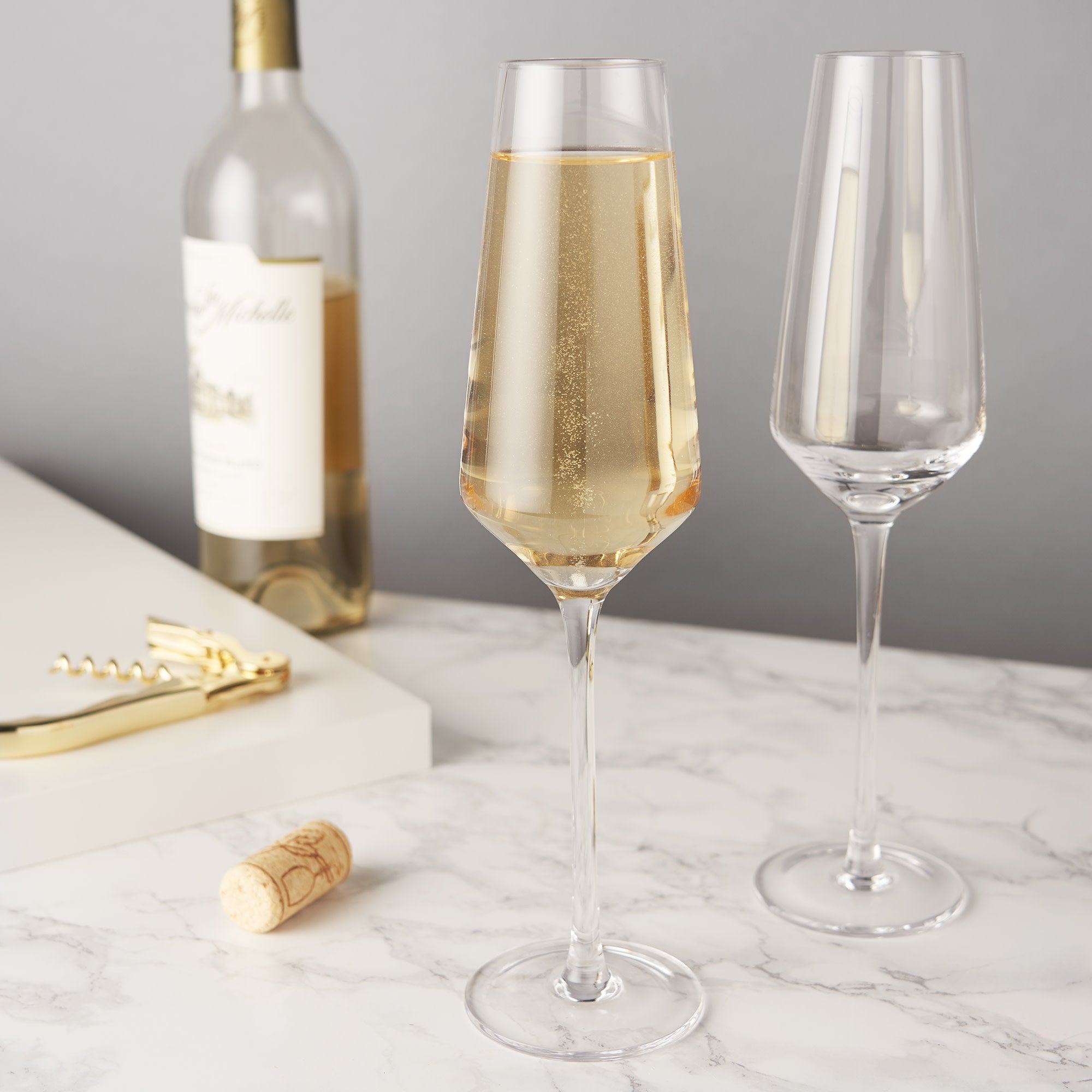 Viski Raye Faceted Crystal Champagne Flutes - Stemless Champagne