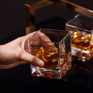 LEAD-FREE CRYSTAL SQUARE GLASSWARE  – Celebrate with your favorite bourbon, rum, or rye with these versatile liquor glasses. Smooth crystal, minimalist design, and exquisite clarity create lowball glasses with understated contemporary flair.