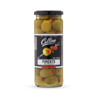 COLOSSAL SIZE PIMENTO OLIVES – Discover a gourmet jar of huge Greek Halkidiki Olives. Bold and salty, these olives make a statement when dropped into any cocktail or salad.