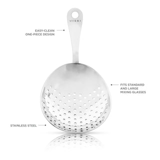 VERSATILE - The strainer has an oval shape that fits most cocktail shakers and glasses. As such, the julep strainer is ideal for professional use or at-home cocktail making.