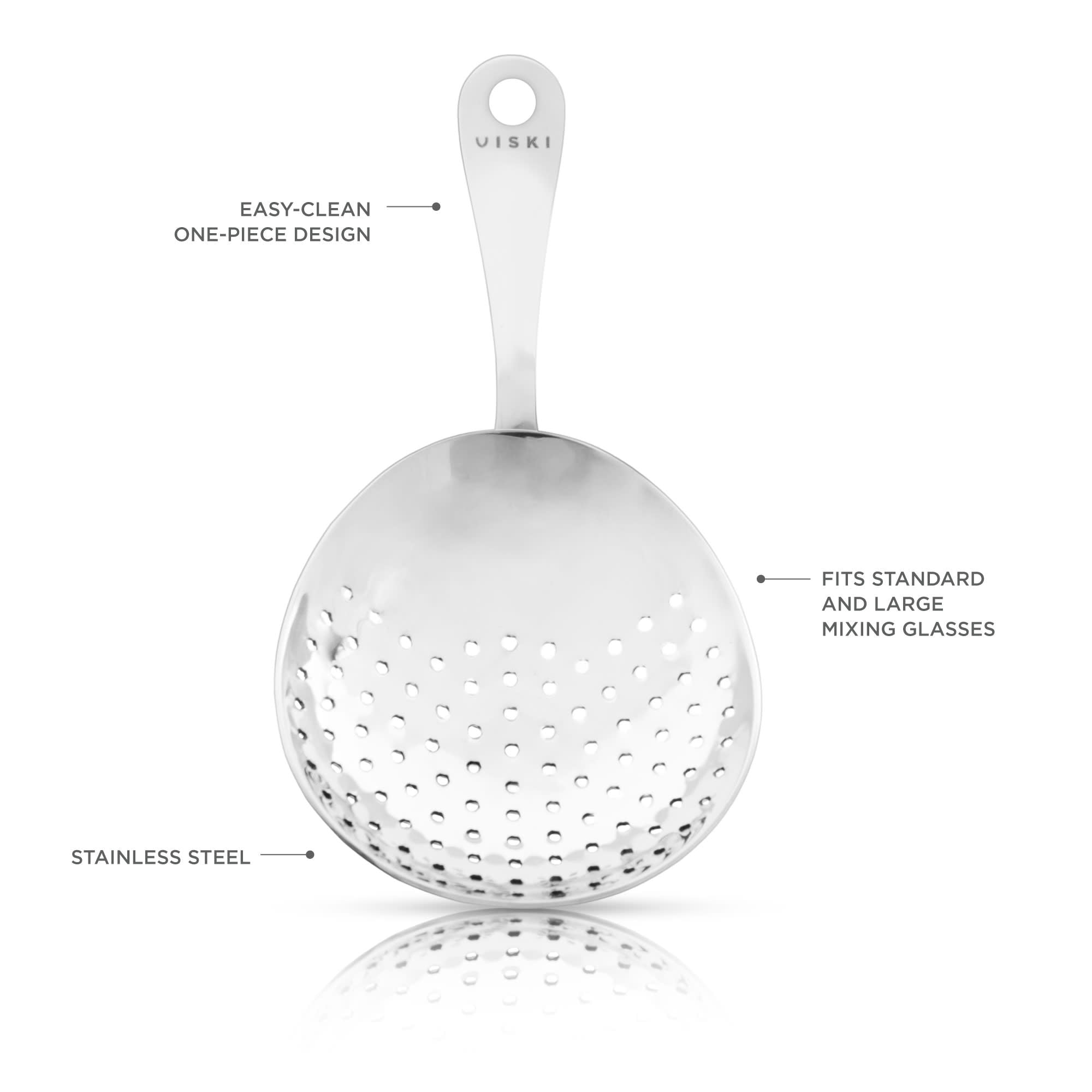 Viski Julep Stainless Steel Cocktail Strainer, Bar Tools, Drinks Spoon for  Bartenders and Mixologists, Home or Commercial Use, Professional Metal  Barware, Silver
