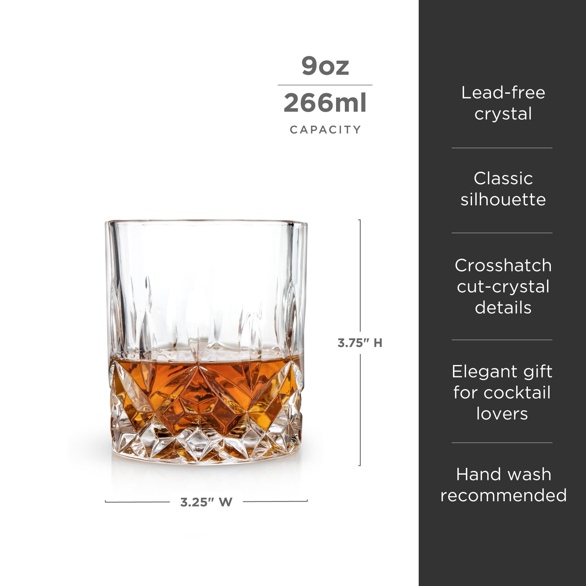 Viski Admiral Crystal Whiskey Tumblers Set of 4, Lead-Free Premium Crystal  Clear Glass, Classic Lowball Cocktail Glasses, Scotch Glass Gift Set, 9 oz