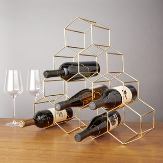 AIRY OPEN FRAME SHOWS OFF WINE BOTTLES - The wine rack’s geometric design fits in with contemporary homes or retro decorations. Low profile metal rods let light filter through the wine holder, showing off bottles better than hefty wooden wine racks.