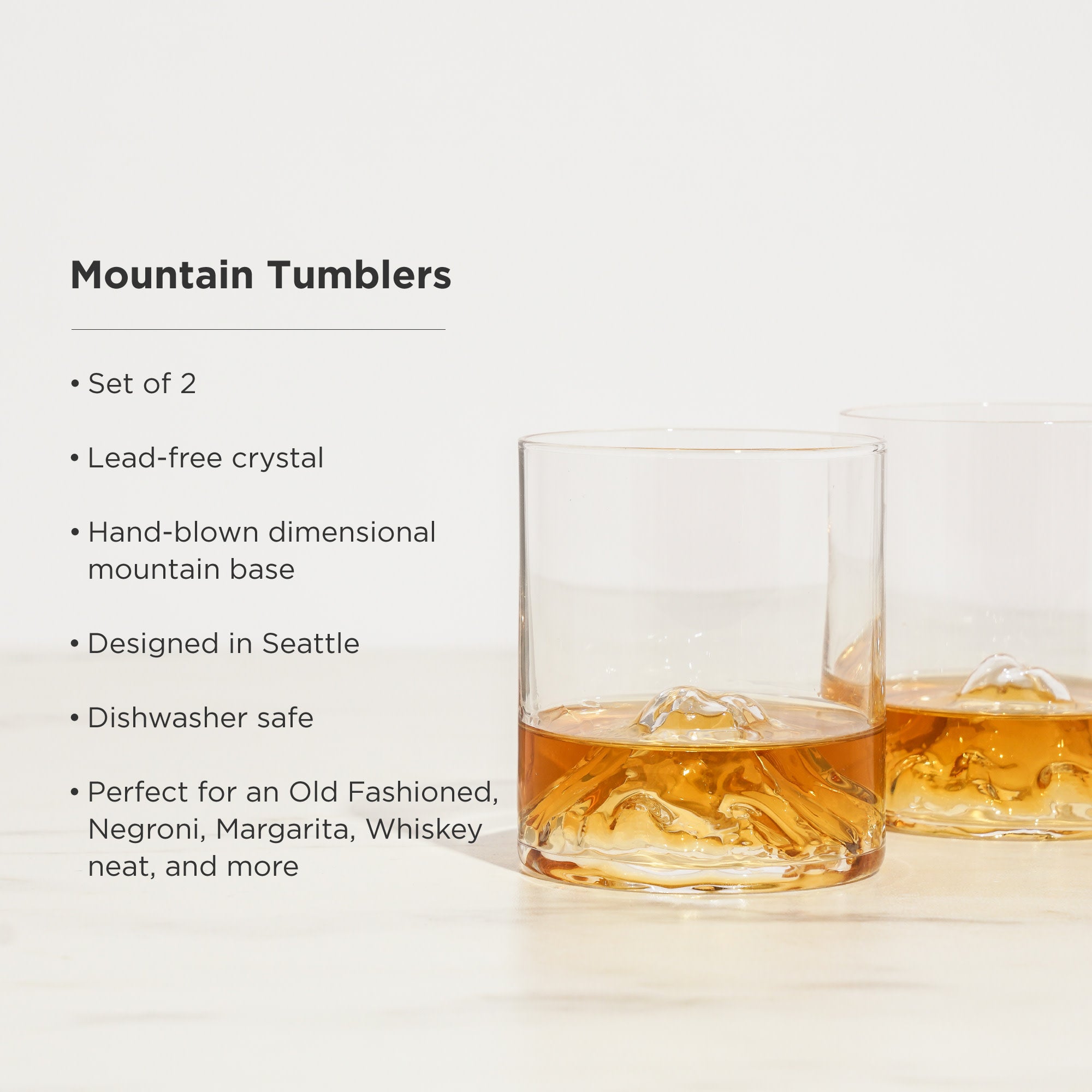 Viski Mountain Tumblers Set of 2 - Crystal Hand-Blown Cocktail Glasses Set  - 9 Oz Capacity