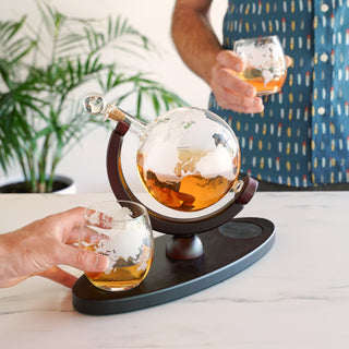 ELEVATE YOUR DEN OR OFFICE - This globe whiskey decanter makes a beautiful centerpiece anywhere you enjoy fine spirits. Use as a conversation-starting tabletop accessory in your kitchen, or an eye-catching addition to your liquor cabinet. 
