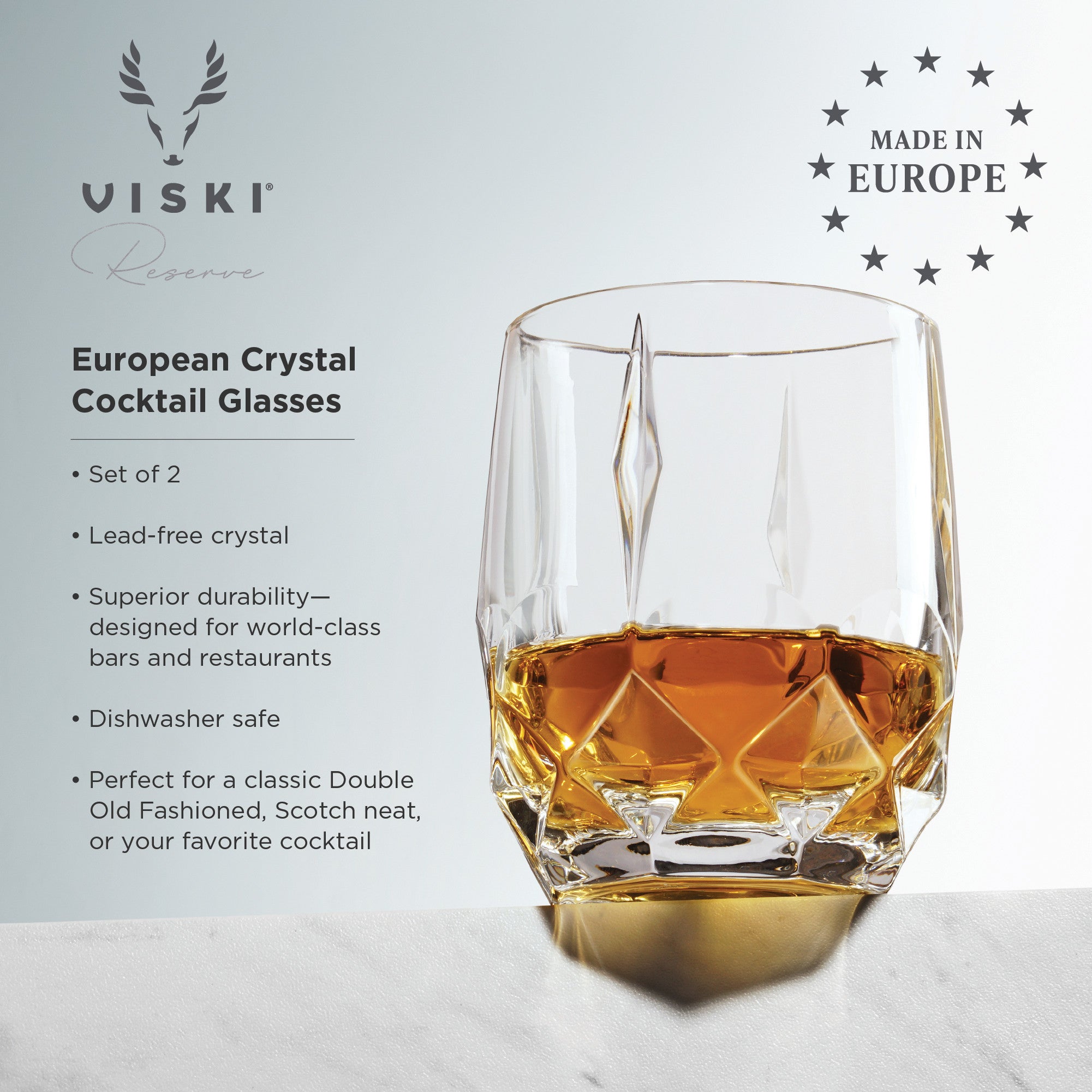Viski Reserve Milo Crystal Rocks Glasses Old Fashioned Glass - European  Crafted Rocks Glasses, Bourbon Glass, Whiskey Glass and Liquor Gift Ideas  Set of 4